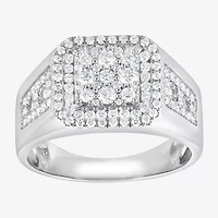 (F / Si2) Mens 1 CT. T.W. Lab Grown White Diamond Sterling Silver Halo Side Stone Fashion Ring
