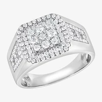 (F / Si2) Mens 1 CT. T.W. Lab Grown White Diamond Sterling Silver Halo Side Stone Fashion Ring