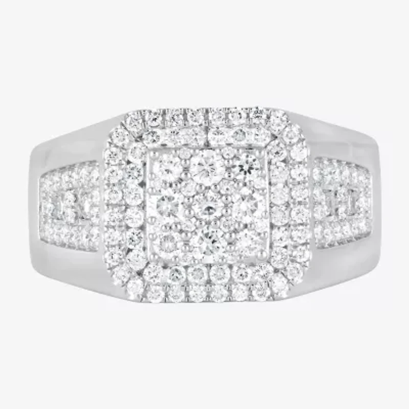 (F / Si2) Mens 1 CT. T.W. Lab Grown White Diamond Sterling Silver Halo Side Stone Fashion Ring