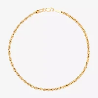 Womens 10K Gold 7.25 Inch Hollow Rope Chain Bracelet