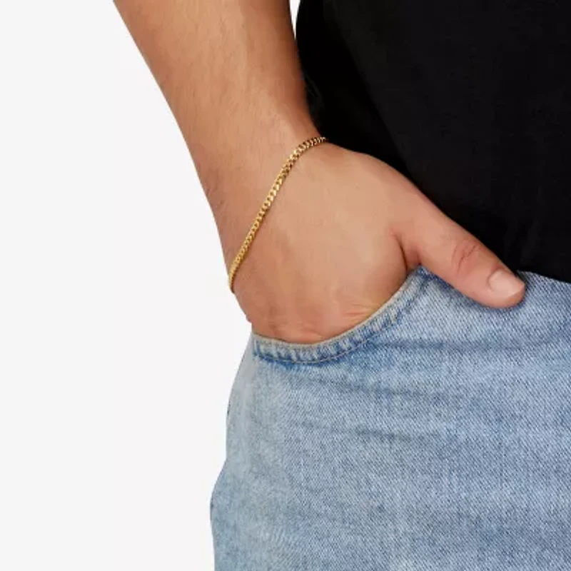Womens 14K Gold 8 1/2 Inch Solid Cuban Chain Bracelet