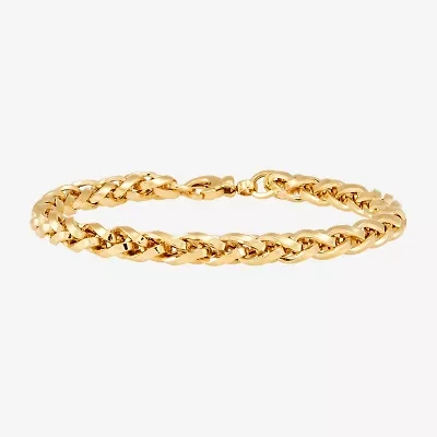 Womens 14K Gold 7.5 Inch Hollow Wheat Chain Bracelet