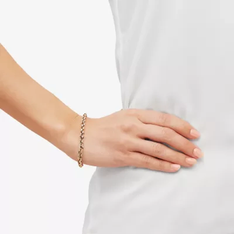 Womens 14K Gold 7.5 Inch Hollow Wheat Chain Bracelet