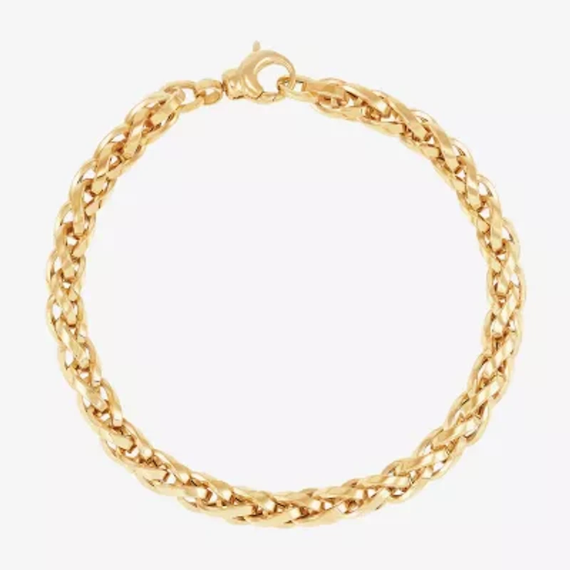 Womens 14K Gold 7.5 Inch Hollow Wheat Chain Bracelet