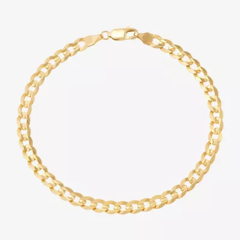 Womens 14K Gold 8 1/2 Inch Solid Curb Chain Bracelet