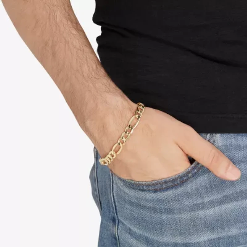 Mens 10K Gold 9 Inch Hollow Figaro Chain Bracelet