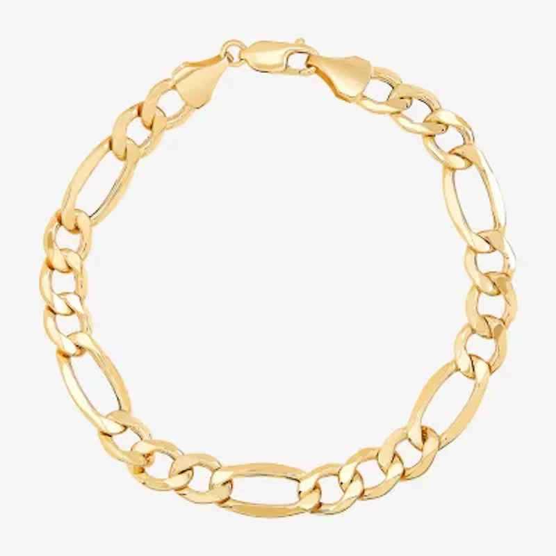 Mens 10K Gold 9 Inch Hollow Figaro Chain Bracelet
