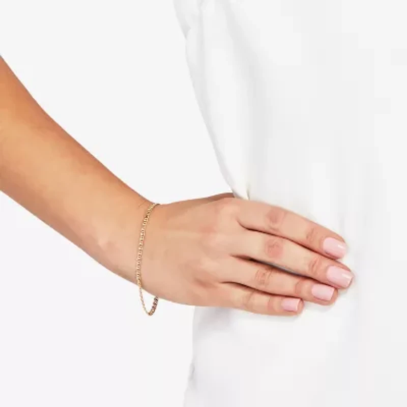 Womens 14K Gold 7.5 Inch Hollow Chain Bracelet