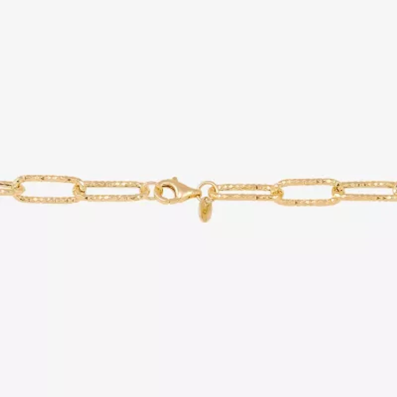 Womens 14K Gold 8 Inch Hollow Paperclip Chain Bracelet