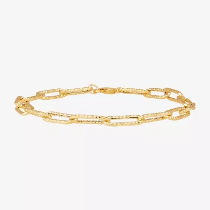 Womens 14K Gold 8 Inch Hollow Paperclip Chain Bracelet