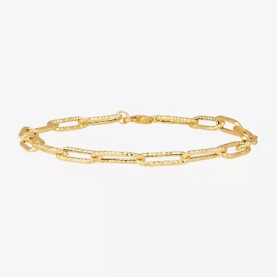 Womens 14K Gold 8 Inch Hollow Paperclip Chain Bracelet
