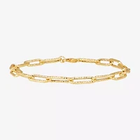 Womens 14K Gold 8 Inch Hollow Paperclip Chain Bracelet