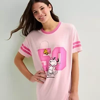 Disney Mjc Womens Short Sleeve Round Neck Peanuts Snoopy Nightgown