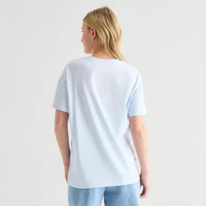 Stitch Boyfriend Tee Womens Juniors Crew Neck Short Sleeve Loose Fit Graphic T-Shirt