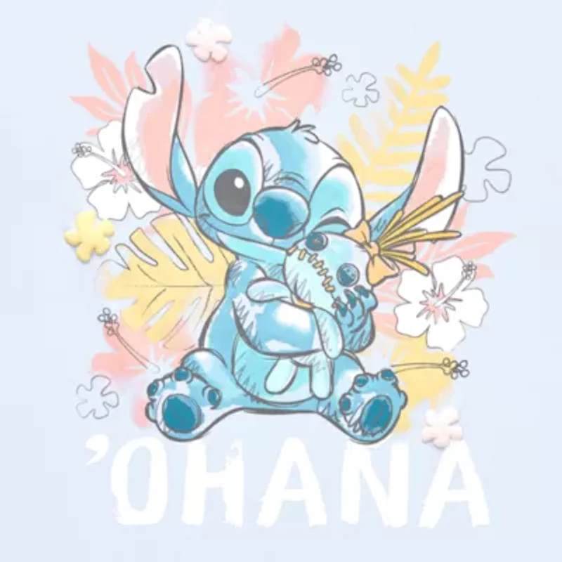 Stitch Boyfriend Tee Womens Juniors Crew Neck Short Sleeve Loose Fit Graphic T-Shirt