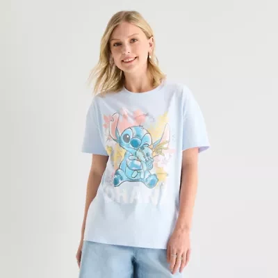 Stitch Boyfriend Tee Womens Juniors Crew Neck Short Sleeve Loose Fit Graphic T-Shirt