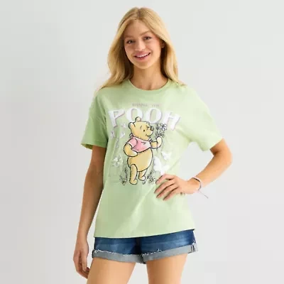 Pooh Boyfriend Tee Womens Juniors Crew Neck Short Sleeve Loose Fit Winnie The Graphic T-Shirt