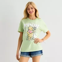 Pooh Boyfriend Tee Womens Juniors Crew Neck Short Sleeve Loose Fit Winnie The Graphic T-Shirt