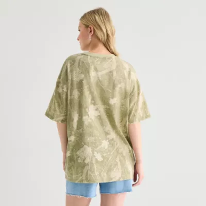 Bronco Camo Oversized Tee Womens Juniors Crew Neck Short Sleeve Graphic T-Shirt
