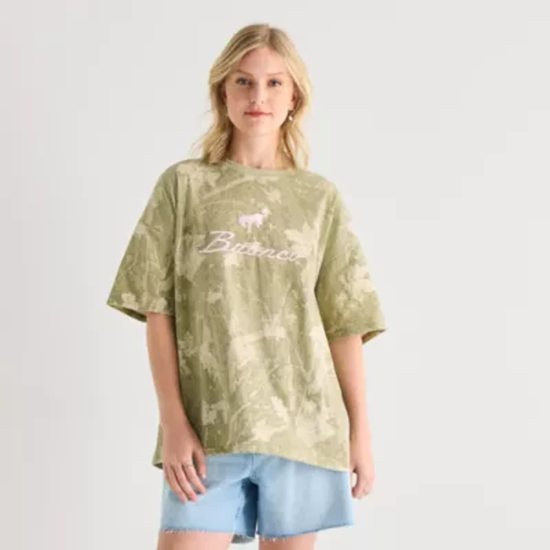 Bronco Camo Oversized Tee Womens Juniors Crew Neck Short Sleeve Graphic T-Shirt