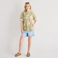 Bronco Camo Oversized Tee Womens Juniors Crew Neck Short Sleeve Graphic T-Shirt