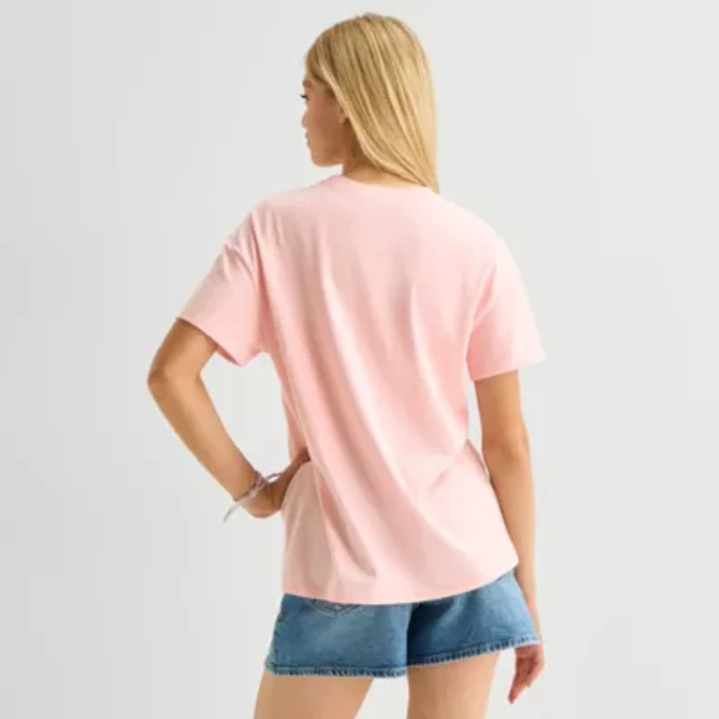 Tinkerbell Boyfriend Tee Womens Juniors Crew Neck Short Sleeve Loose Fit Tinker Bell Graphic T-Shirt