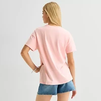 Tinkerbell Boyfriend Tee Womens Juniors Crew Neck Short Sleeve Loose Fit Tinker Bell Graphic T-Shirt