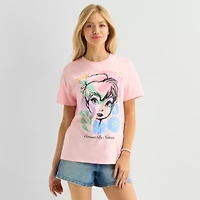 Tinkerbell Boyfriend Tee Womens Juniors Crew Neck Short Sleeve Loose Fit Tinker Bell Graphic T-Shirt