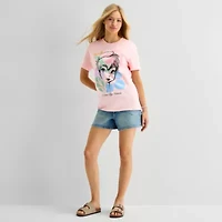 Tinkerbell Boyfriend Tee Womens Juniors Crew Neck Short Sleeve Loose Fit Tinker Bell Graphic T-Shirt