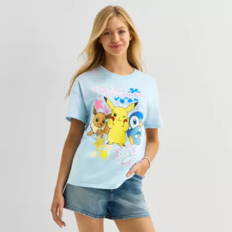 Pokemon Boyfriend Tee Womens Juniors Crew Neck Short Sleeve Loose Fit Graphic T-Shirt