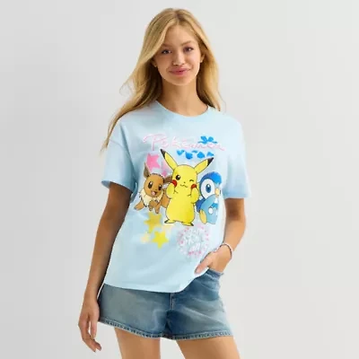 Pokemon Boyfriend Tee Womens Juniors Crew Neck Short Sleeve Loose Fit Graphic T-Shirt