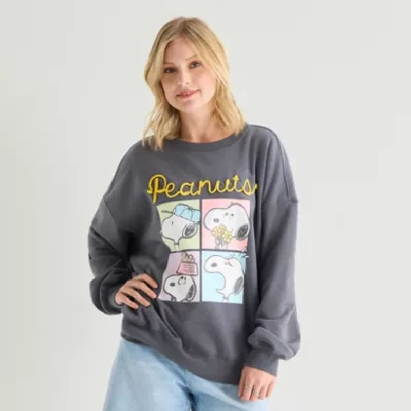 Peanuts Crew Fleece Womens Juniors Neck Long Sleeve Sweatshirt