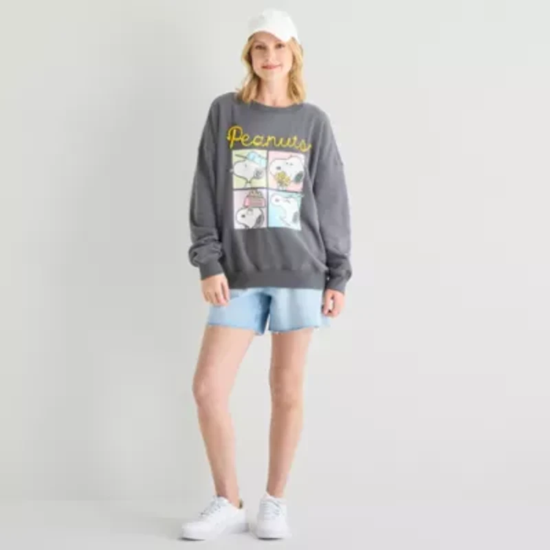 Peanuts Crew Fleece Womens Juniors Neck Long Sleeve Sweatshirt