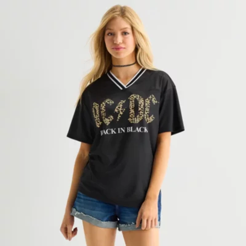 Womens Juniors V Neck Short Sleeve AC/DC Jersey