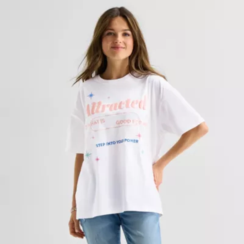 Positive Oversized Tee Womens Juniors Crew Neck Short Sleeve Graphic T-Shirt