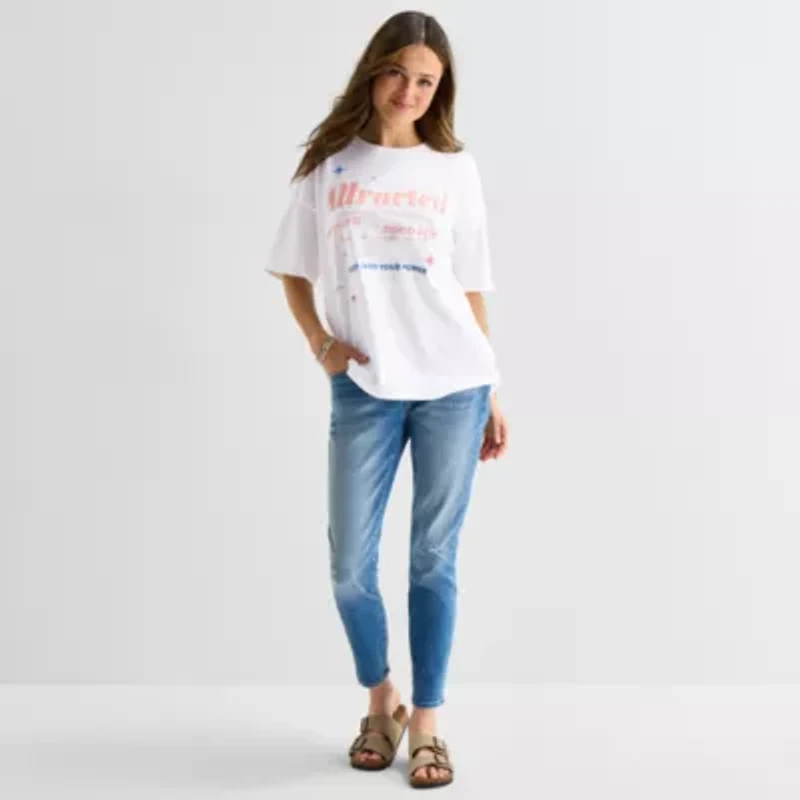 Positive Oversized Tee Womens Juniors Crew Neck Short Sleeve Graphic T-Shirt