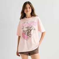 Derby Womens Juniors Crew Neck Short Sleeve Oversized Graphic T-Shirt