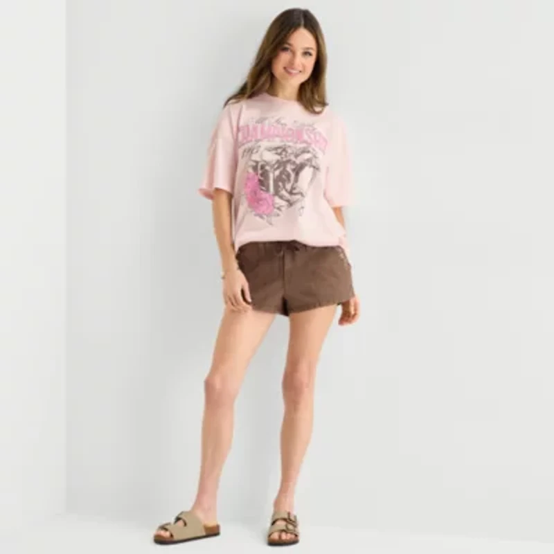 Derby Womens Juniors Crew Neck Short Sleeve Oversized Graphic T-Shirt