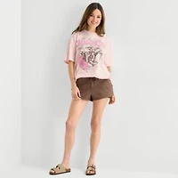 Derby Womens Juniors Crew Neck Short Sleeve Oversized Graphic T-Shirt