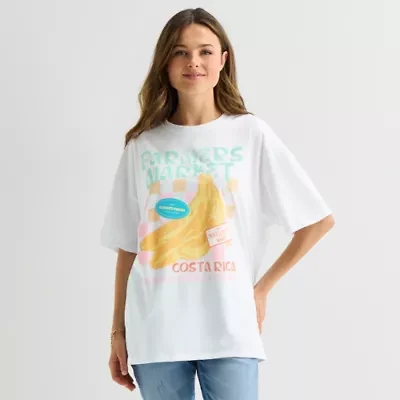 Costa Rica Farmers Market Womens Juniors Crew Neck Short Sleeve Oversized Graphic T-Shirt