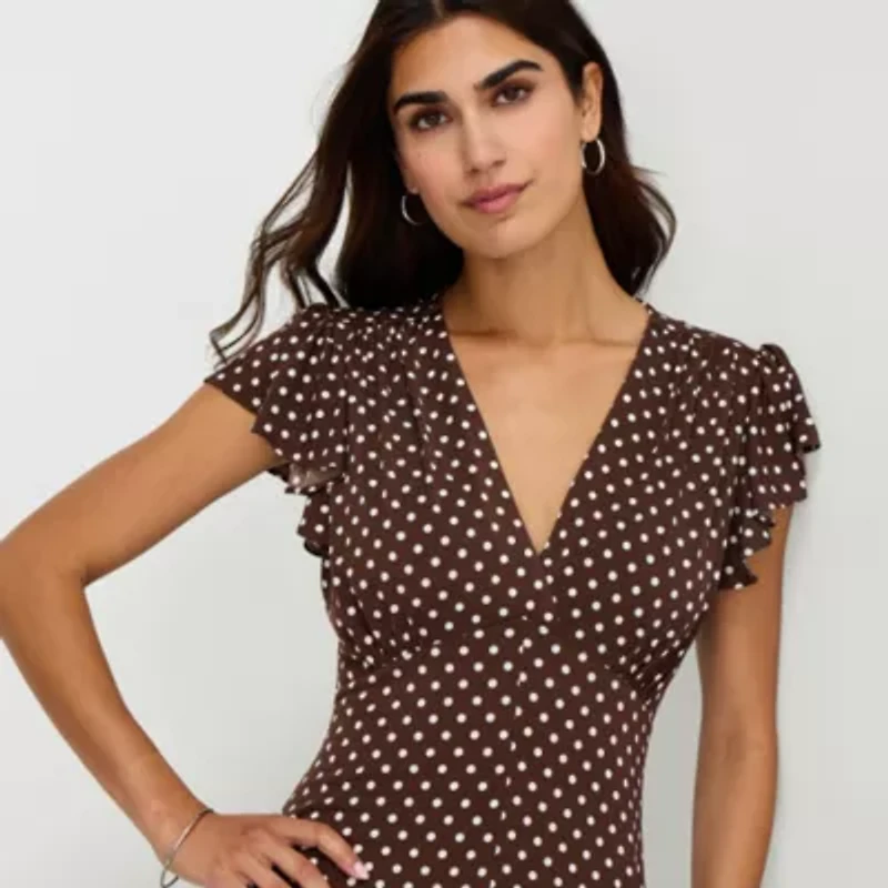 MSK Womens V Neck Short Sleeve Flutter Maxi Dress