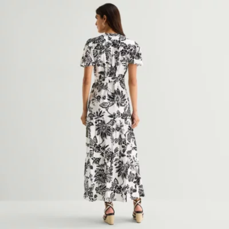 MSK Womens V Neck Short Sleeve Puffed Maxi Dress