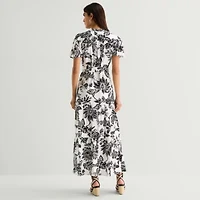 MSK Womens V Neck Short Sleeve Puffed Maxi Dress