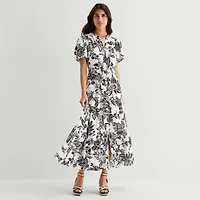 MSK Womens V Neck Short Sleeve Puffed Maxi Dress