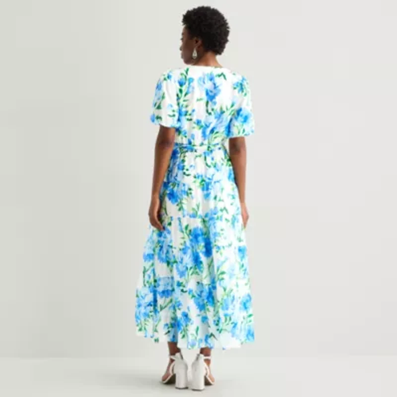MSK Womens Short Sleeve Floral Maxi Dress
