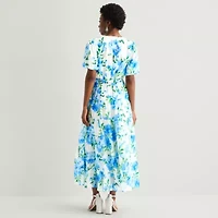 MSK Womens Short Sleeve Floral Maxi Dress