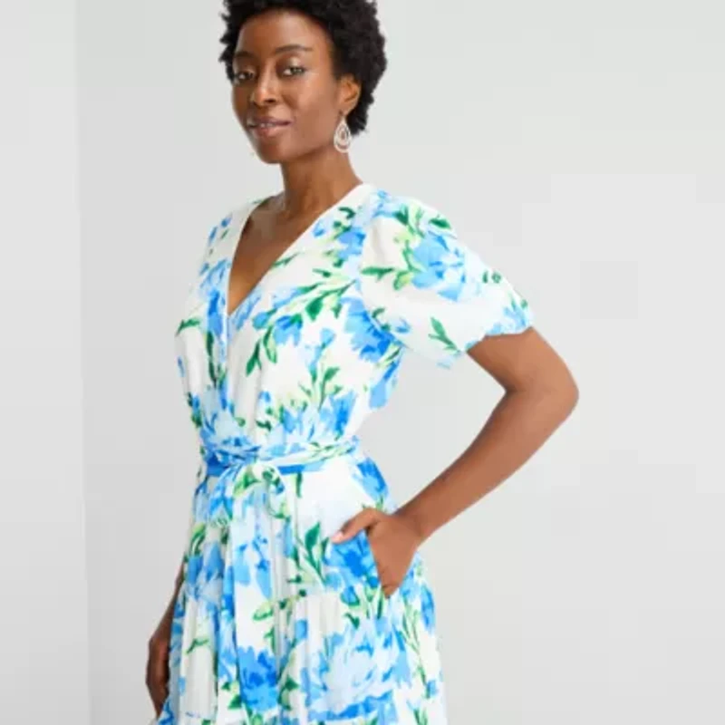 MSK Womens Short Sleeve Floral Maxi Dress