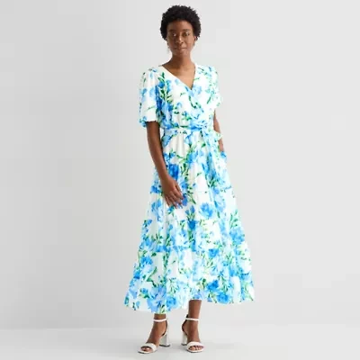 MSK Womens Short Sleeve Floral Maxi Dress
