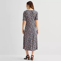 MSK Womens Short Sleeve Floral Maxi Dress