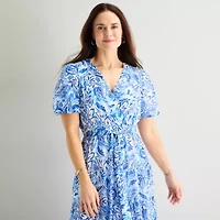 MSK Womens V Neck Short Sleeve Puffed Maxi Dress